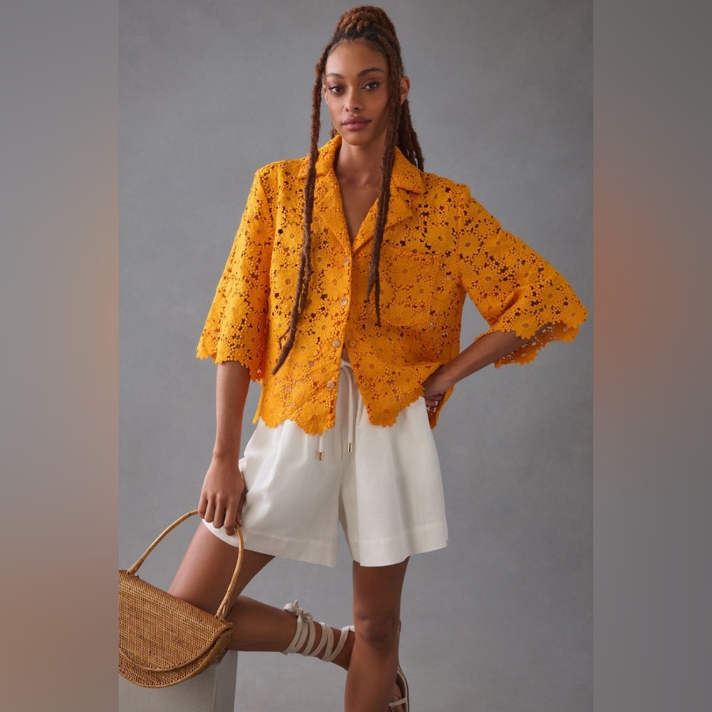 Maeve Yellow Eyelet Button-Down Shirt